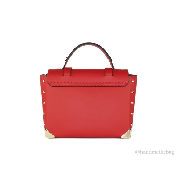 NEW Michael Kors Manhattan Medium Satchel Bag Red Leather Top Handle School NWT - Picture 5 of 9